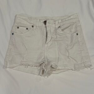 Elan Women's Cream Distressed Jean Shorts